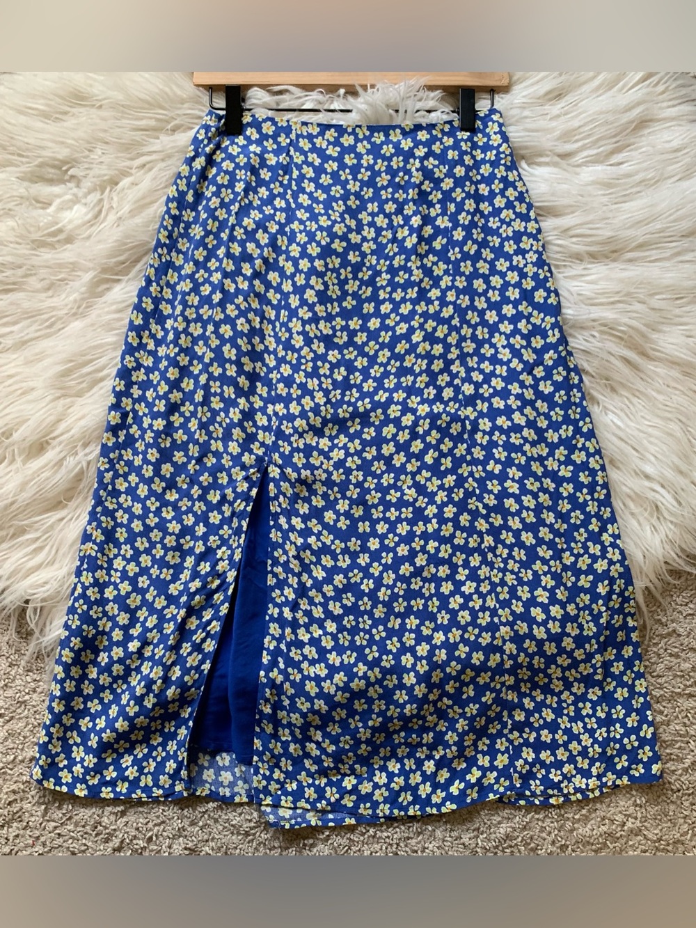 Anthropologie Maeve The Lille Side Slit Midi Skirt  Blue Multicolor Size 0P